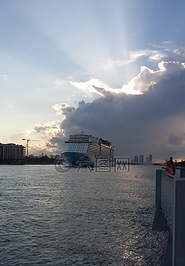 邁阿密海灘,郵輪,日落