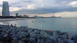 邁阿密海灘,日落,海灘
