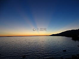 日落,海岸,海