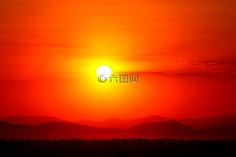 日落,紅,太陽能