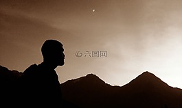 山,陰影,男子