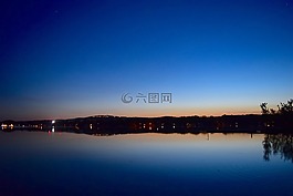日落,湖,景觀