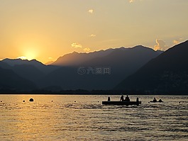 日落,abendstimmung,湖