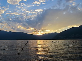 日落,abendstimmung,湖