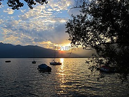 日落,abendstimmung,湖