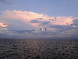 地平線,云,海