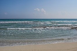 海灘,波,地平線