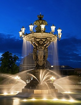 噴泉,水,夜