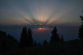 山,晚上,太陽