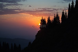 山,晚上,日落