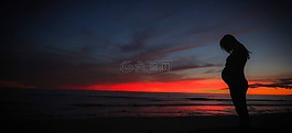 懷孕,海灘,日落