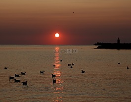 日出,偉大,水
