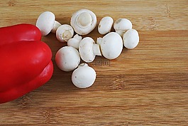蘑菇,白蘑菇,紅辣椒