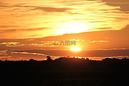日落,晚上,地平線