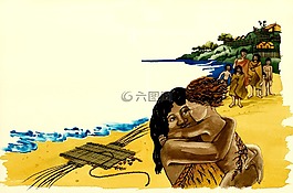 部落,海灘,母親