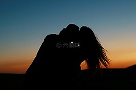 愛,夫婦,日落