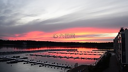 日落,海,云