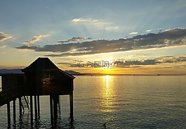 日落,湖,abendstimmung