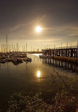日落,水域,黎明