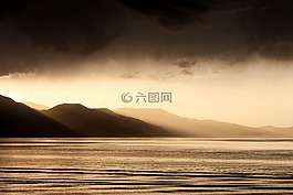 日落,山,景觀