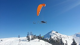 滑翔傘,山,雪