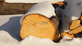 日志,木材,雪
