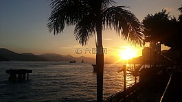 日落,日落的时候,海沙滩
