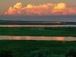 黎明,日落,河