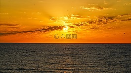 日落,海,云