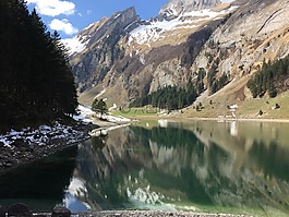高山,湖,春天