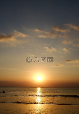 日落,海洋,海灘