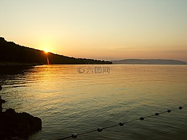 日出,天空,海