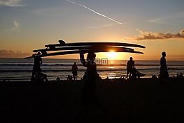 日落,海灘,海洋
