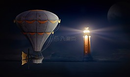 氣球,燈塔,夜晚的天空