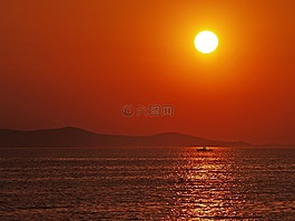 日落,船舶,海