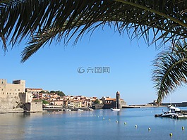 海,城堡,棕榈