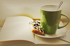 杯,本書,早餐