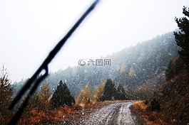 山区公路,下雪,雪