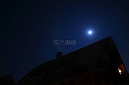 天空,夜,房子
