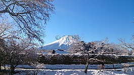 富士山,藍(lán)色的天空,山