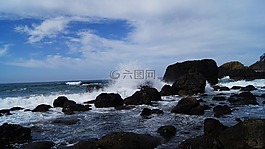波,天空,巖