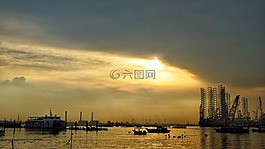 日落,海灘,海