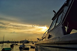 日落,海灘,海