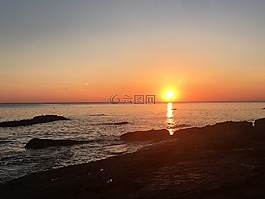 日落,日落的海面,天空