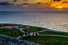 日落,海岸,海