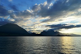 日落,湖,瑞士