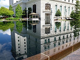 反射,池塘,白色的建筑