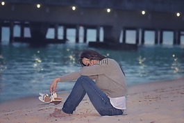 女子沙灘,沙夏天,假期