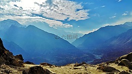 山,藍色,景觀