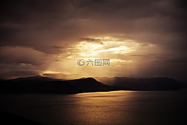 日落,山,自然